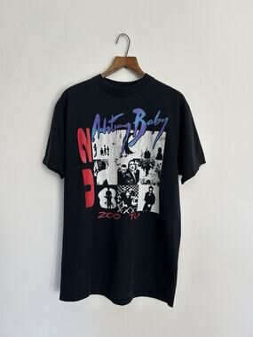 Vintage U2 Zoo TV Achtung Baby Black T Shirt Size Large Single Stitch 1992 Tour